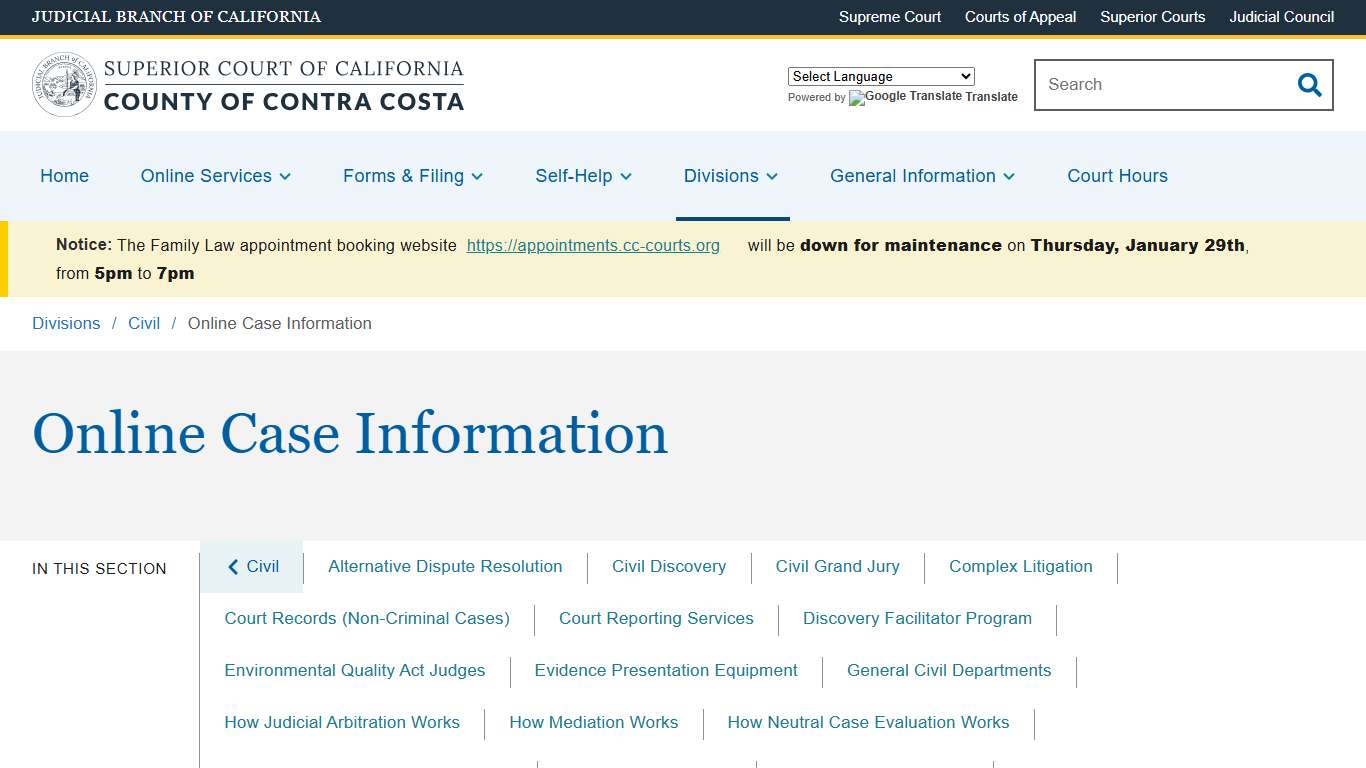 Online Case Information Superior Court of California County of Contra Costa