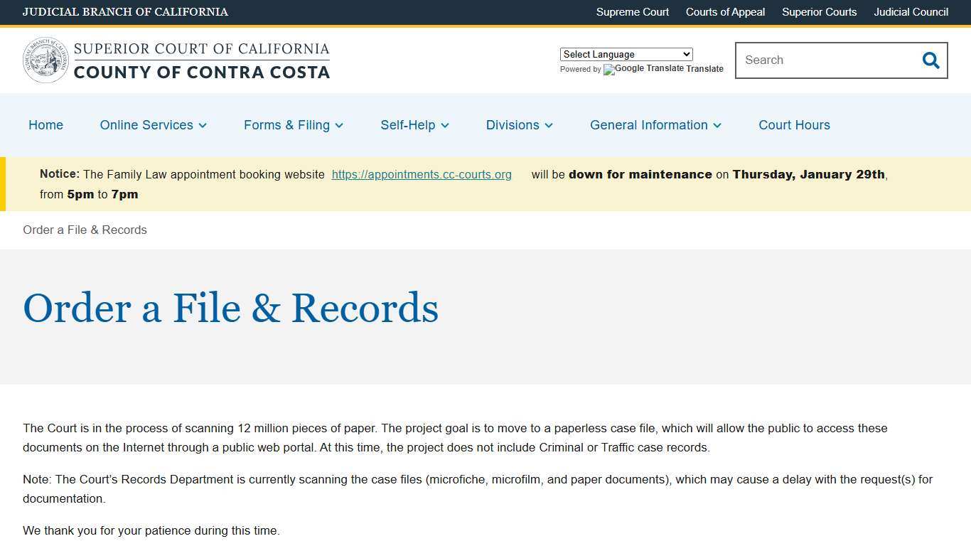 Order a File & Records Superior Court of California County of Contra Costa
